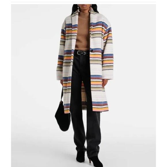Isabel Marant Daby Striped Wool Blend Coat in Multicolor FR 40 US 8 - Picture 1 of 6
